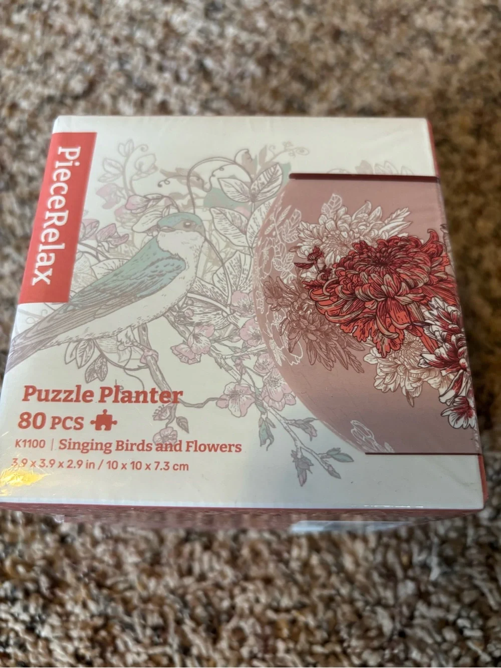 Puzzle Planter - Pink Singing Birds & Flowers (80 pcs)
